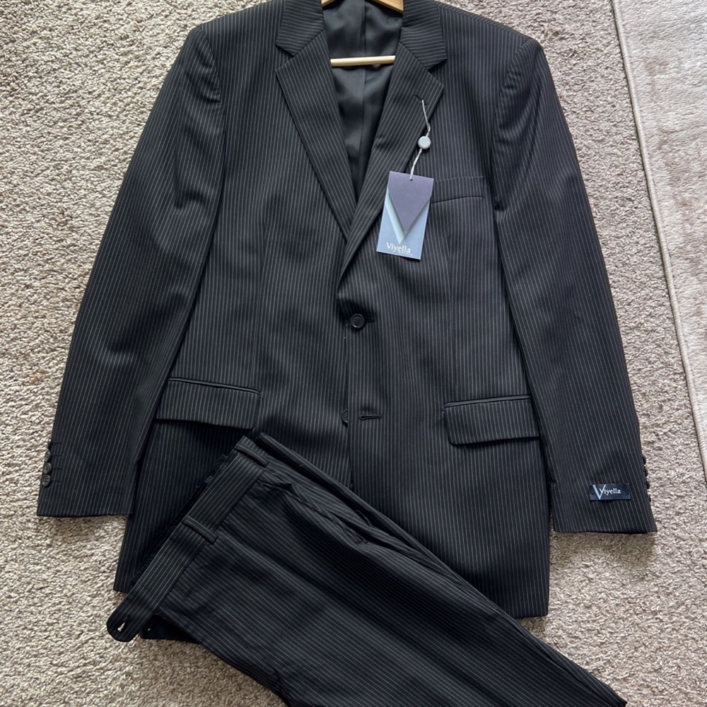 Viyella Black Pin Stripe Suit 100%wool